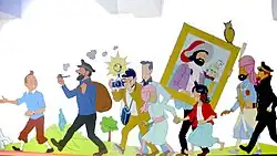 Personnages dessinés sur le mur d'une station de métro.