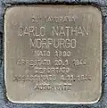 Plaque commémorative pour Carlo Nathan Morpurgo (1890-1944), assassiné au camp d'Auschwitz.