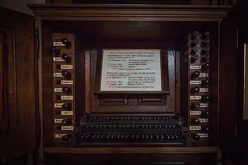 La console historique dee l’orgue Silbermann sur laquelle Mozart a joué.