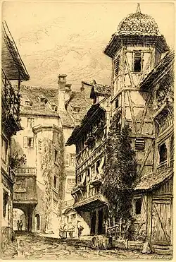 Cour du Corbeau (gravure de Charles Pinet)