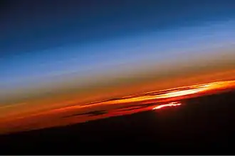 Un coucher de soleil vu depuis l'ISS.