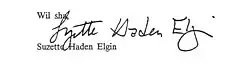 Signature de Suzette Haden Elgin
