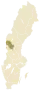 Carte représentant la province de Härjedalen au sein de la Suède, au nord-ouest du pays.