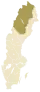 Carte représentant la province de Laponie au sein de la Suède, au nord-ouest du pays.
