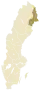 Carte représentant la province de Norrbotten au sein de la Suède, au nord-est du pays.