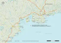 Carte de la façade est de la Nouvelle-Écosse et de la région d'Halifax indiquant les principales villes, les axes routiers et le lieu de l'accident.