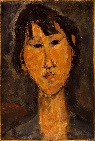 Tête de femme (vers 1920), huile sur bois, 39&nbsp;×&nbsp;26&nbsp;cm.