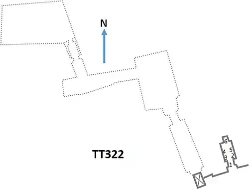 Plan du puits d'accès et de l'appartement souterrain de la tombe TT322