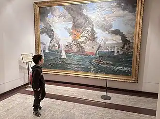 Le cuirassé Bouvet lors de la bataille des Dardanelles.