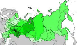 Carte de Russie, les régions étant colorées en nuances de vert.