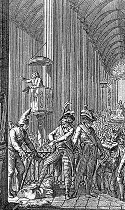 La cathédrale de Strasbourg devenu temple de la nouvelle raison française, 1795, illustration allemande.