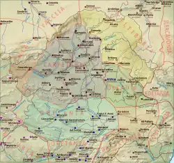 Carte du territoire des Olcades avec leur capitale et les peuples voisins
