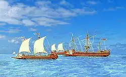 Divers dromons d'après Rafael Monleon, peintre du Musée nautique de Madrid.