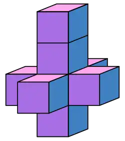 Croix formée de huit cubes violets.