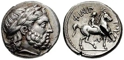 Tétradrachme à l'effigie de Zeus frappé sous Philippe&nbsp;II de Macédoine, v.&nbsp;323-315 av. J.-C.