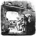 « Le Vieux P. », père de Wemmick, devant l'âtre, par John McLenan.