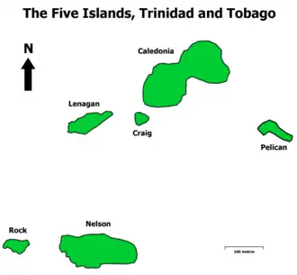 Localisation des «&nbsp;Cinq Îles&nbsp;», à Trinité-et-Tobago.