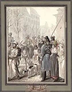 Le Défilé militaire, aquarelle, 37,1&nbsp;×&nbsp;47&nbsp;cm, 1814, Brown University Library.