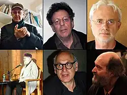 Montage de photographies de six compositeurs du courant minimaliste