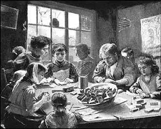 Fillettes fabriquant des allumettes au XIXe&nbsp;siècle au Royaume-Uni (1905).