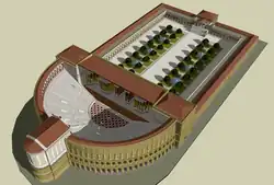 Image numérique restituant le théâtre et le portique de Pompée.