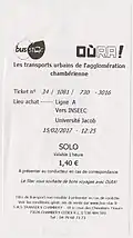 Scan d’un ticket de bus Solo (valable une heure) du réseau.