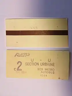 Ticket de la RATP metro-bus parisien, 1982.
