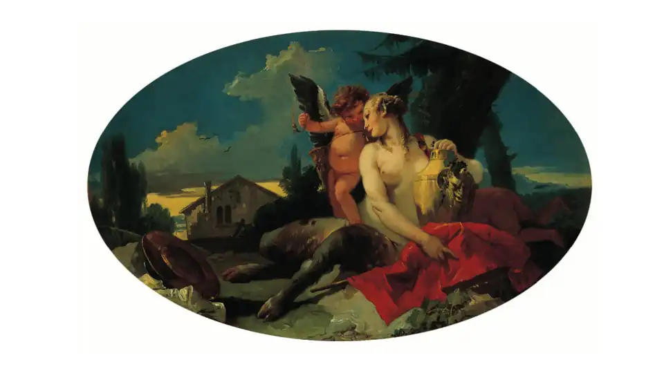 Satyre femelle avec une maison, un enfant et un puttoGiambattista Tiepolo, 1740-1742Norton Simon Museum, Pasadena