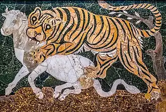 Panneau avec un tigre et un veau