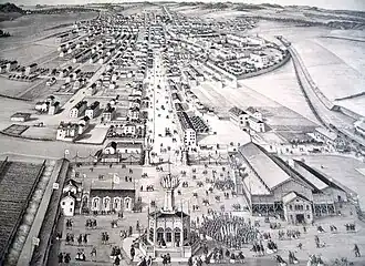 Lithographie à vol d'oiseau de la ville de La Chaux-de-Fonds