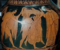 Léto enlevée par Tityos (au centre).