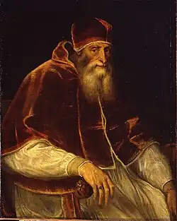 Portrait de Paul III au camauro (1548), attr. au Titien, musée de l'Ermitage, Saint-Pétersbourg.