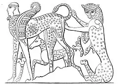 Dessin d'une fresque de la tombe Campana.