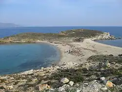 Tombolo du cap Paximadhi, Sud d'Eubée, Grèce