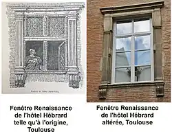 Hôtel Hébrard, altération d'une fenêtre.