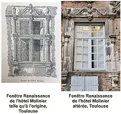 Hôtel Molinier, altération d'une fenêtre.