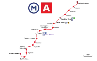 Plan des stations de la ligne A.
