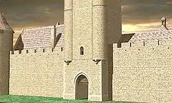 Dessin représentant la façade de la Tour Saint-Jean au XVIe&nbsp;siècle.