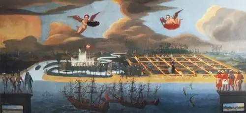 Peinture du XVIIe&nbsp;siècle, représentant Tranquebar. Original à Skokloster, en Suède.