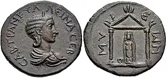 Artemis Eleutheria, d'après une pièce frappée à Myre, en Lycie, en l'honneur de l'impératrice Tranquilline.