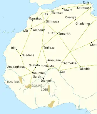Les routes commerciales du désert du Sahara entre 1000 et 1500.