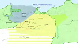Carte de la région de Béjaïa avec des territoires et noms de lieux
