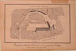 Plan partiel des rues d'une ville en noir sur brun.