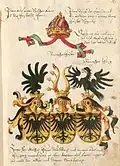 L'aigle impériale représentée avec une, deux et trois têtes&nbsp;(en) (d'après Conrad Grünenberg&nbsp;(en) (1483), copie de 1602-1604).