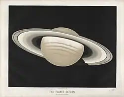 Dessin de Saturne, les divisions dans les anneaux et les bandes dans l'atmosphère sont dessinées.