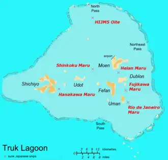 Carte du lagon de Truk