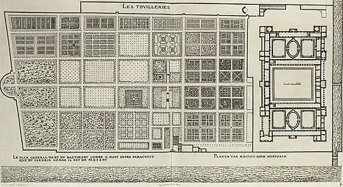 Plan du château, projeté par Delorme, et des jardins.