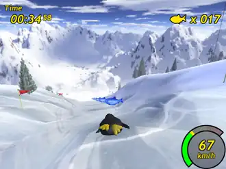 Tux dévalant la montagne dans Tux Racer