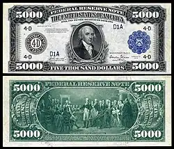 Avers et revers d'un billet de 5000 dollars américains, type 1918