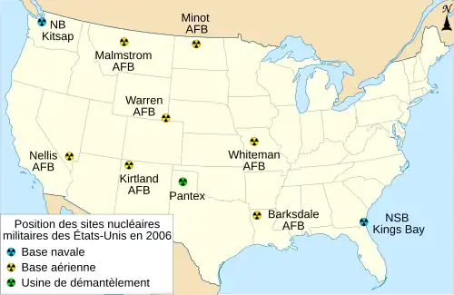 Dépôts d'armes nucléaires aux États-Unis en 2006.